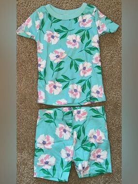 Girls' Floral Aqua Short Pajama Set